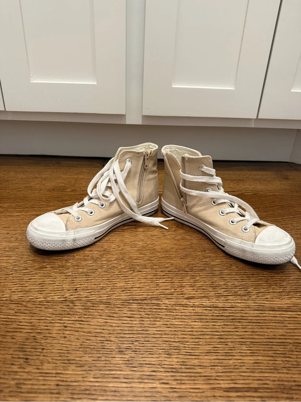 High Top Canvas Sneaker in Tan with White Sole